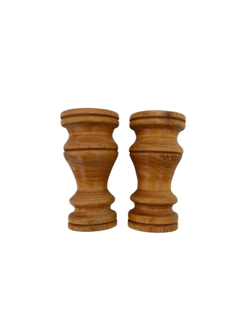 Vintage Pair of MCM Farmhouse Rustic Hand Turned Wooden Candle Holders